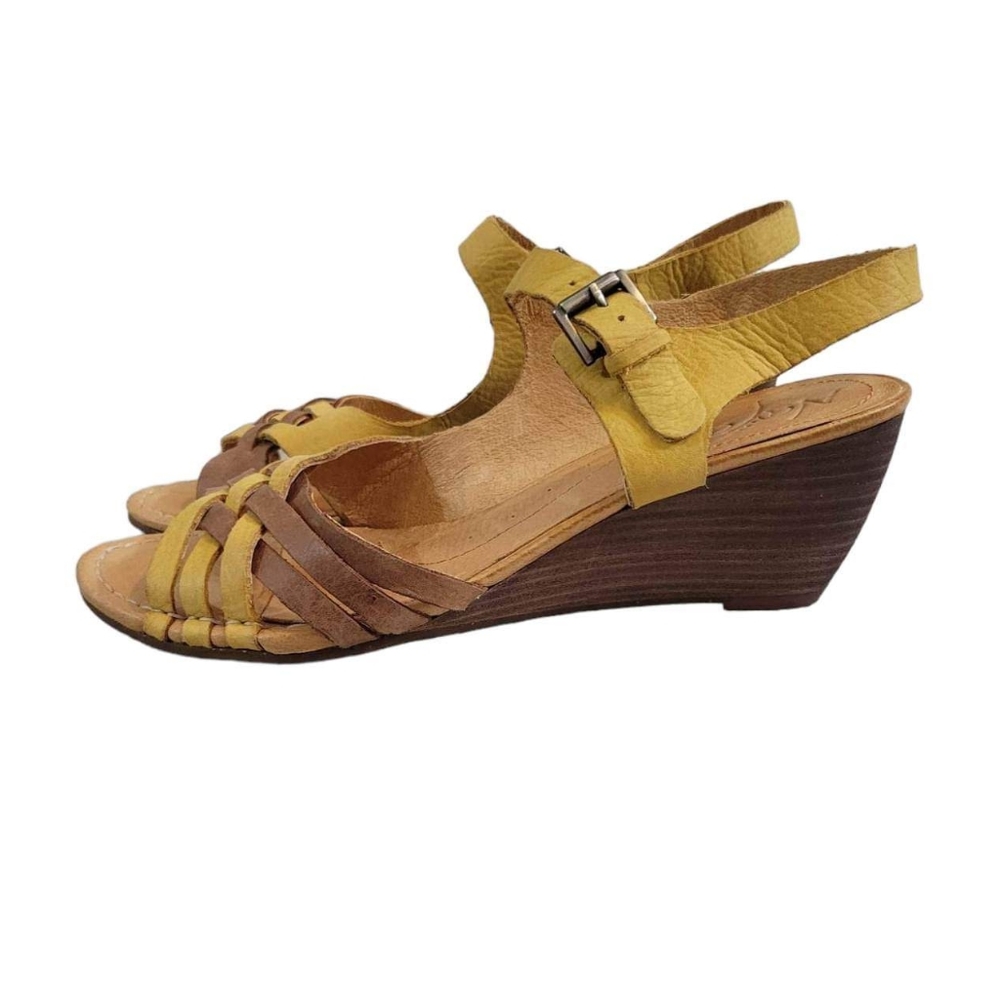 Naya Fausta Yellow Woven Leather Ankle Strap Wedge Heeled Sandal Size 40